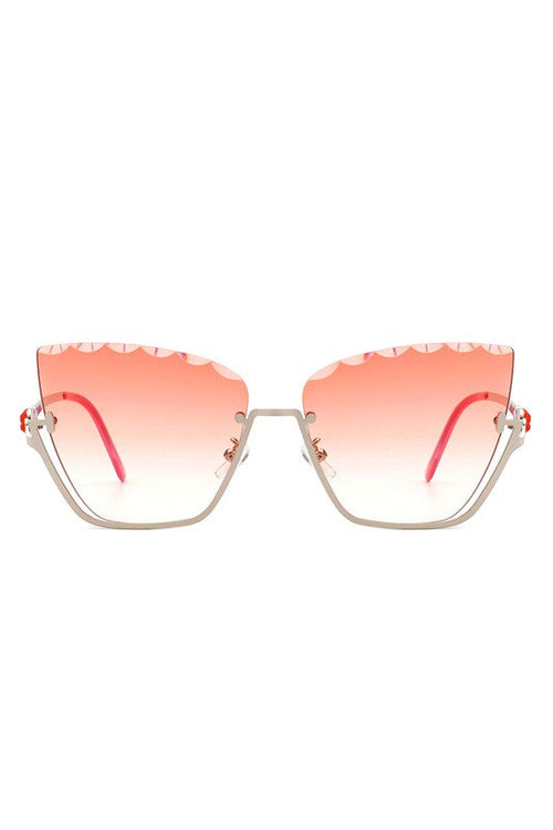 Half Frame Square Tinted Cat Eye Sunglasses