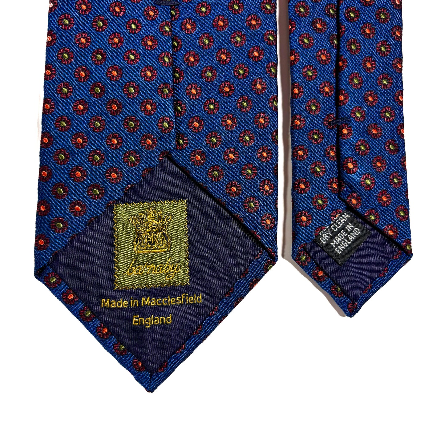 Navy Blue English Jacquard Silk Tie w/ Floral Pattern