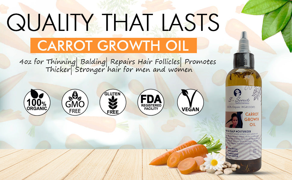 Carrot Hair Growth Oil 2oz, Herbs, Biotin, Essential oils For All Hair