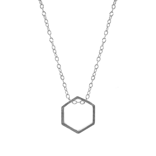 Lane Hexagonal Mini Geometric Silver Necklace