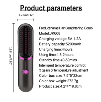 Electric Hair Brushes Wireless Hair Straightener Brush for Portable Rechargeable Hair Straightener Cordless Heating Comb