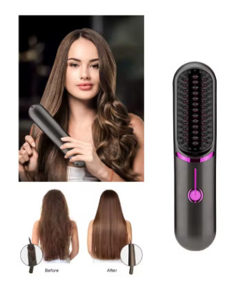Electric Hair Brushes Wireless Hair Straightener Brush for Portable Rechargeable Hair Straightener Cordless Heating Comb