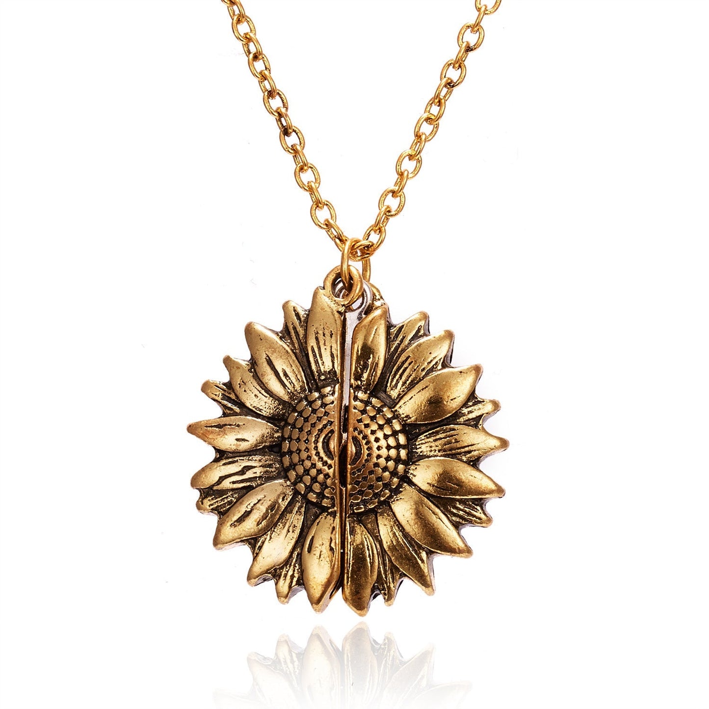Spring is Here Inspired Open Sunflower Pendant Necklace in 14K Gold Pl
