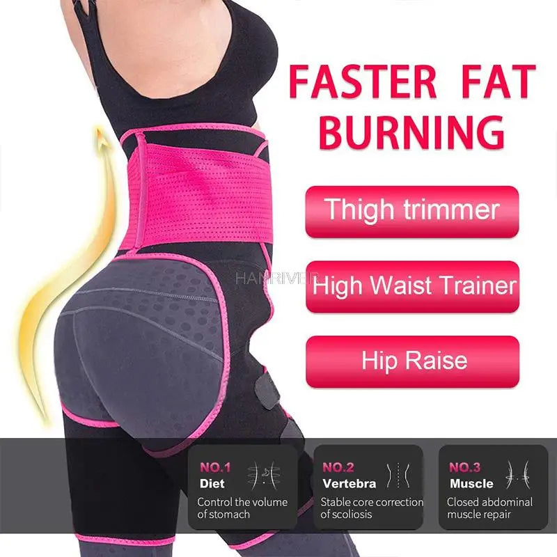 3 in 1 waist and thigh trimmer Double Compression Belt Leg Support Sweat Sauna Effect Neoprene Waist Trainer Butt Lifter Workout