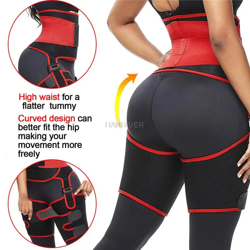 3 in 1 waist and thigh trimmer Double Compression Belt Leg Support Sweat Sauna Effect Neoprene Waist Trainer Butt Lifter Workout