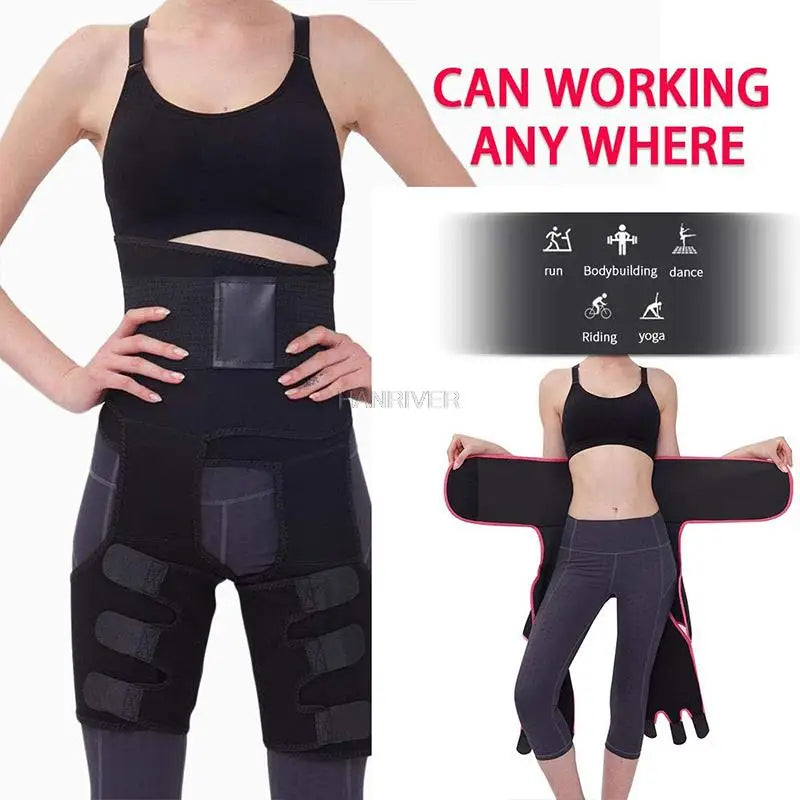 3 in 1 waist and thigh trimmer Double Compression Belt Leg Support Sweat Sauna Effect Neoprene Waist Trainer Butt Lifter Workout