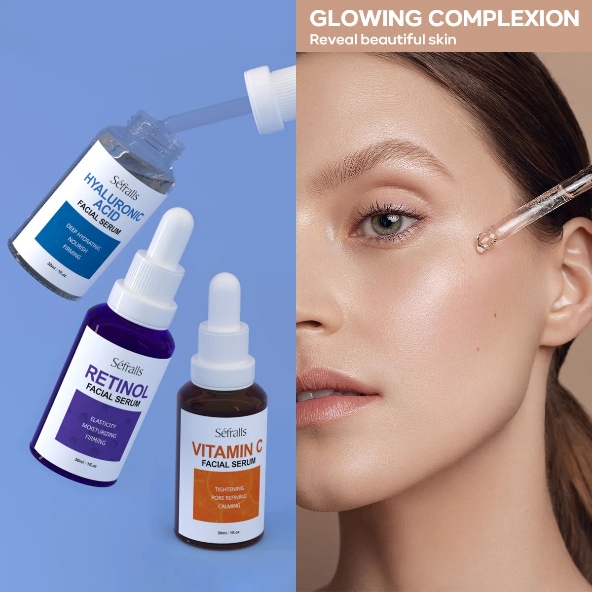 Sefrallys Act Face Serum Special – Premium Combo  -  Essence Set 30ml*3pcs With Vitamin-C Vitamin-A and Hyaluronic Acid Serum For Glistening -  Firming Hy