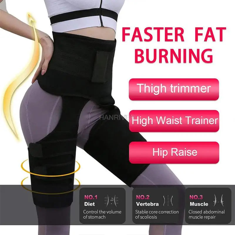 3 in 1 waist and thigh trimmer Double Compression Belt Leg Support Sweat Sauna Effect Neoprene Waist Trainer Butt Lifter Workout