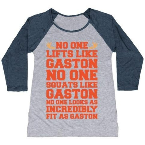 NO ONE LIFTS LIKE GASTON PARODY WHITE PRINT WOMEN'S TRI-BLEND BASEBALL
