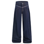 American High Street Design Denim Wide Leg Long Pants Men's Vibe Trendy Side Pleated Loose Casual Trousers