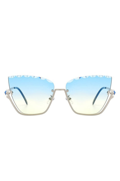 Half Frame Square Tinted Cat Eye Sunglasses