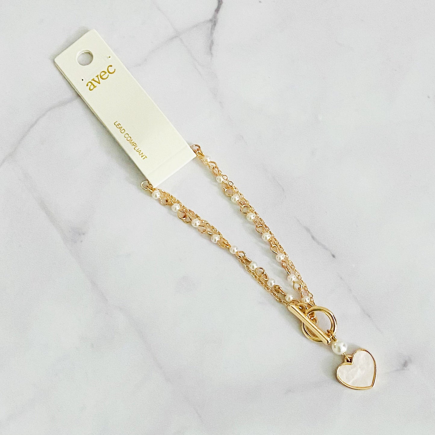 Layered Pearl Chain Heart Bracelet