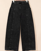 Billie Pleated Wide Leg Mineral Wash Denim Pants