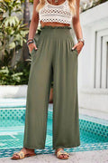 Devine Smocked Wide Leg Pants with Pockets for Women
