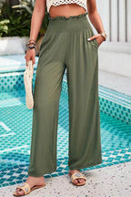 Devine Smocked Wide Leg Pants with Pockets for Women
