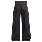 American High Street Design Denim Wide Leg Long Pants Men's Vibe Trendy Side Pleated Loose Casual Trousers