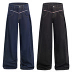American High Street Design Denim Wide Leg Long Pants Men's Vibe Trendy Side Pleated Loose Casual Trousers