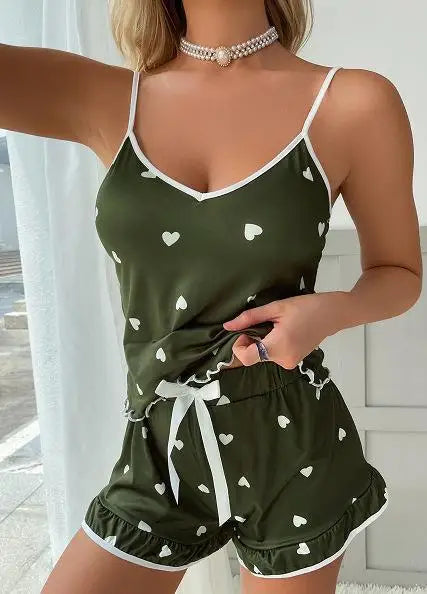 2024 Summer Pajama Set Large Size Vest Shorts Women's Suspenders Soft Casual Cute Printed Women pajamas set