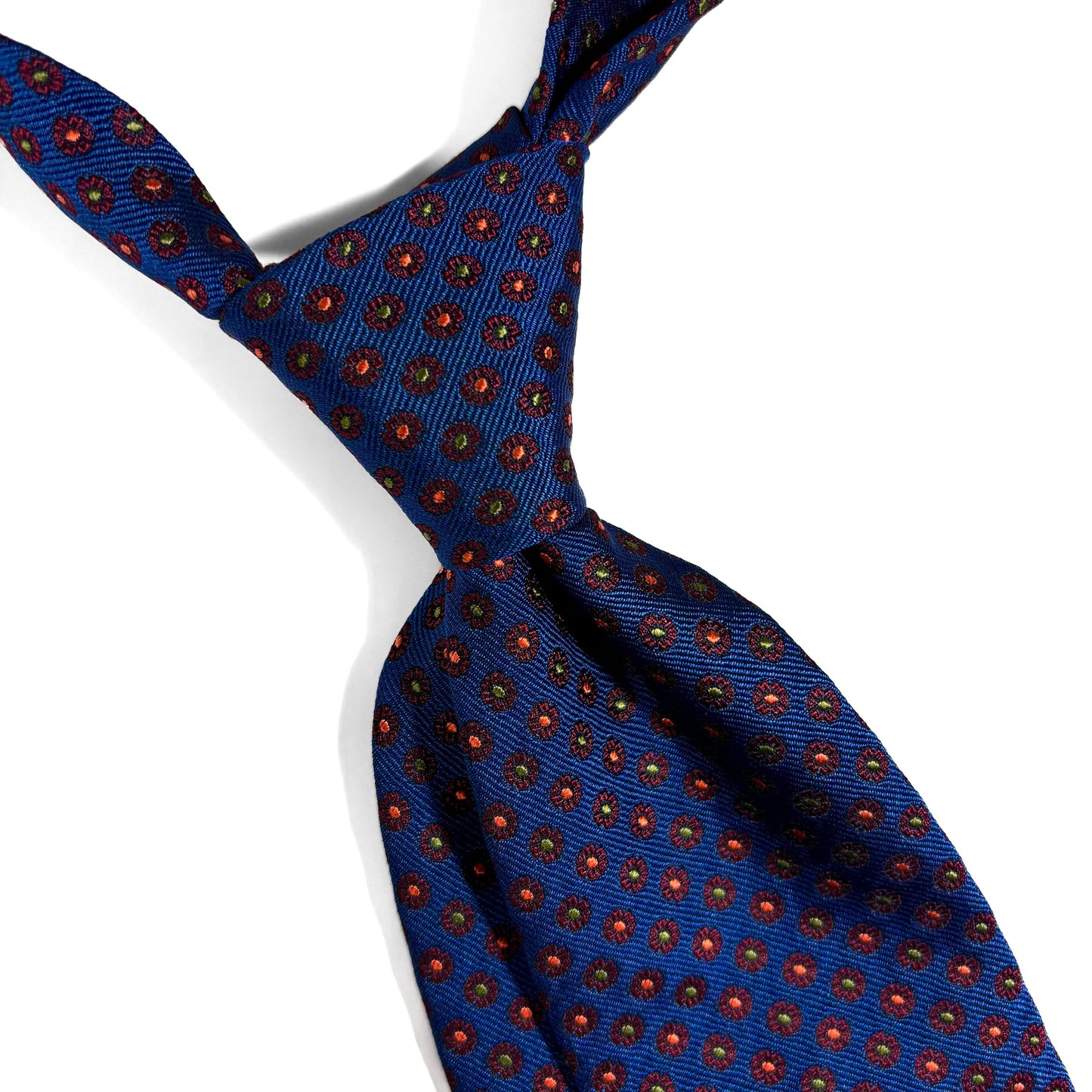 Navy Blue English Jacquard Silk Tie w/ Floral Pattern