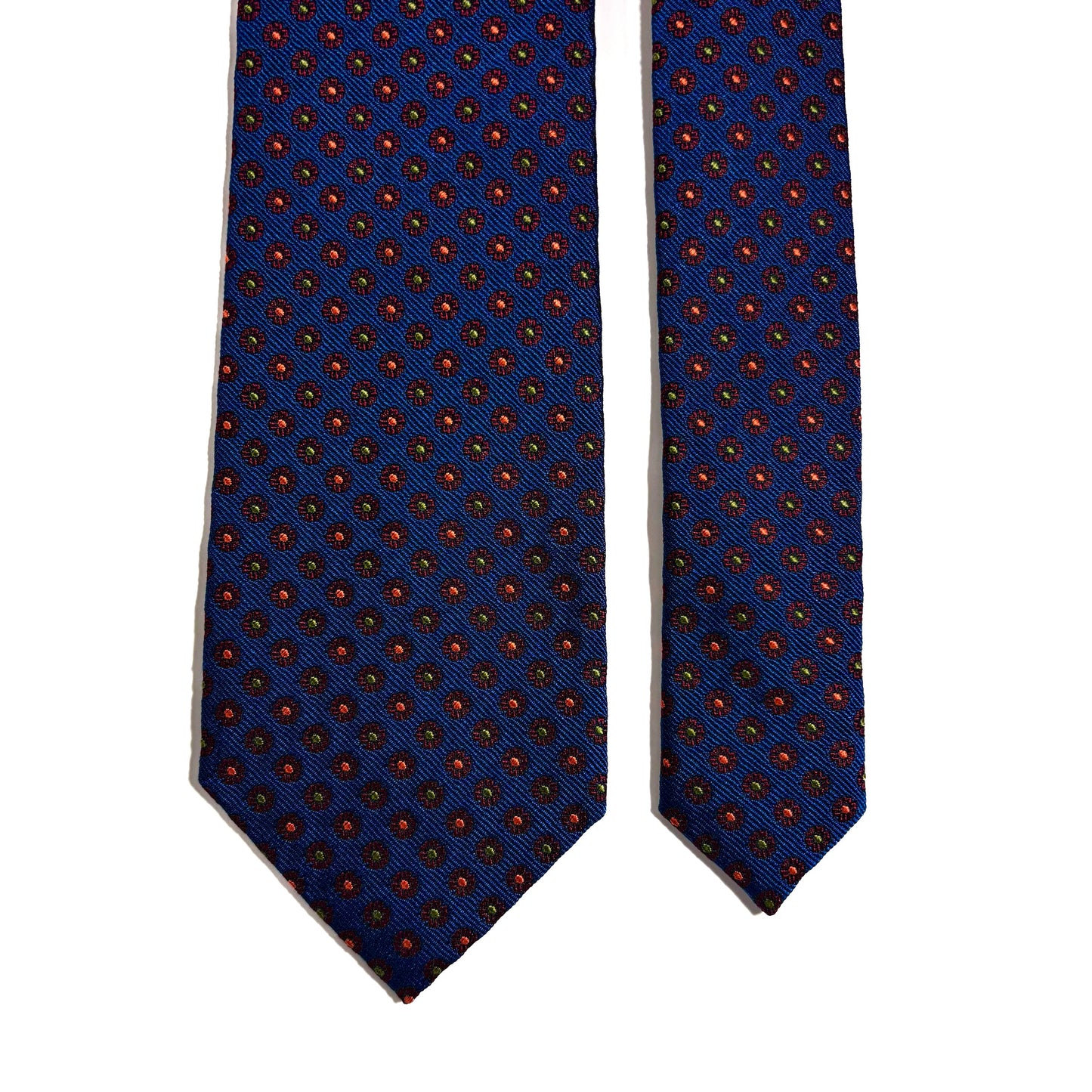 Navy Blue English Jacquard Silk Tie w/ Floral Pattern