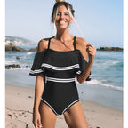 2025 New Sexy Off The Shoulder Solid Swimwear Women One Piece Swimsuit Female Bathing Suit Ruffle Monokini Swim Wear XL