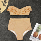 Sexy Striped Ruffled Bikini 2026 Bandeau Push Up Swimwear Women Swimsuit High Waist Bikinis Set Swimming for Women Bathing Suits