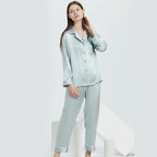 New Natural 100% Mulberry Silk Pajamas Women Set Suit Female Nghtwear Lady Sex Fashion Bed 19mm Heavy Home Service Homewear