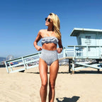 Sexy Striped Ruffled Bikini 2026 Bandeau Push Up Swimwear Women Swimsuit High Waist Bikinis Set Swimming for Women Bathing Suits