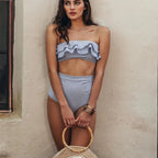 Sexy Striped Ruffled Bikini 2026 Bandeau Push Up Swimwear Women Swimsuit High Waist Bikinis Set Swimming for Women Bathing Suits