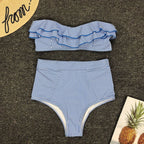 Sexy Striped Ruffled Bikini 2026 Bandeau Push Up Swimwear Women Swimsuit High Waist Bikinis Set Swimming for Women Bathing Suits
