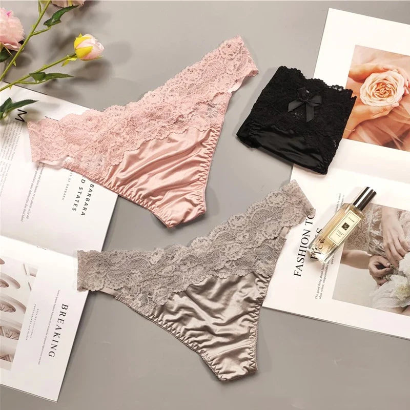 Underwear Women Sexy Lace Thong Pants Female Hollow Out Panties Low Waist Fashion Underpants New Ladies Bow Underwear Shorts