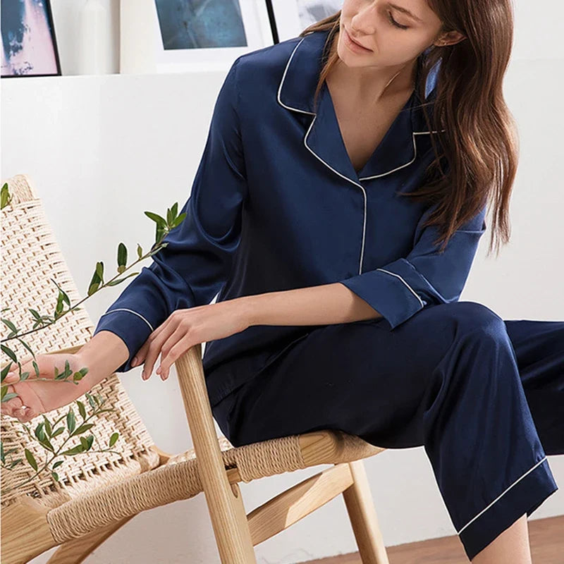 New 100% Natural silk sexy lingerie satin silk pajamas for women pyjamas women sleepwear pajama set night suit nightwear pijama