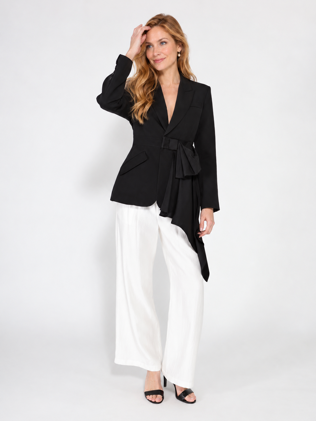 Gracia Fashion Women's Side ruffle bow front open coat