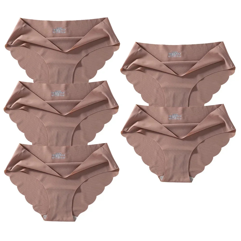 Seamless Silk Briefs Sexy Panties For Women Mid Waist Comfortable Girl Silk Panty Female Underpants Woman Lingerie  5 PCS/Set