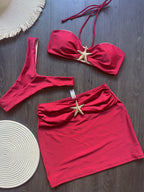 With Skirt Metal Star High Leg Cut Bikini Women Swimwear Female Swimsuit Three-pieces Bikini set Bather Bathing Suit Swim