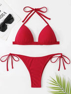 2025 Halter Bra Cup Bikini Sexy Swimsuit Female White Swimwear Women Push up Bikini set Brazilian Bathing Suit Bandeau Swim suit