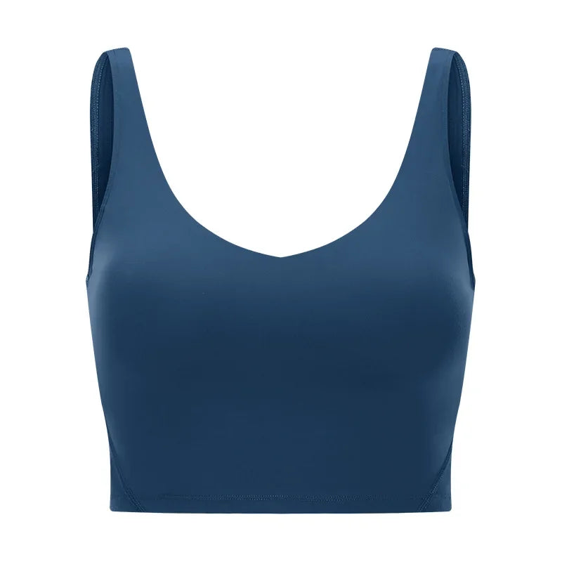 SHINBENE Women's V-neck Slimming Fitness Long-sleeve Padded Short-sleeve Sports Bra Yoga Bra Classic Athletic Tank Top