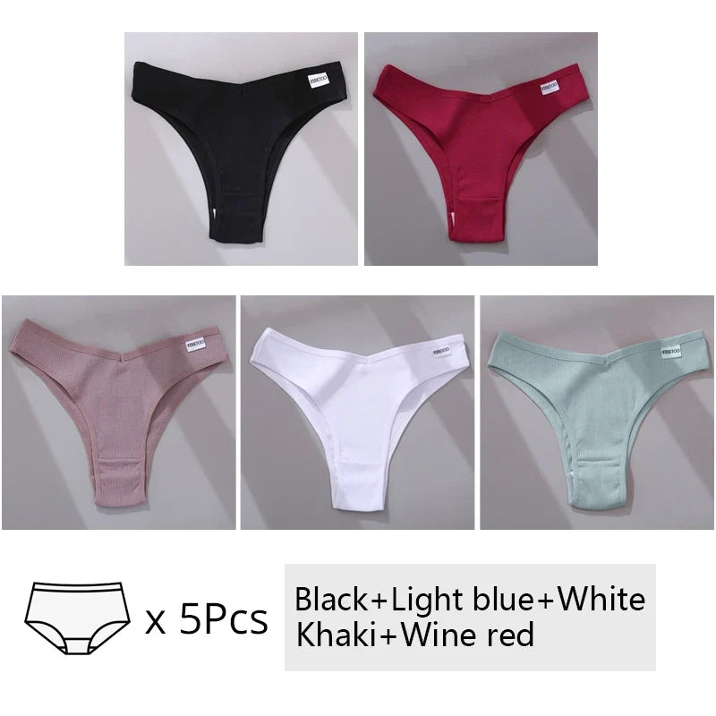 5Pcs/Set Women Cotton Brazilian Panties V Waist Female Underwear Comfortable Underwear Low Rise T-Back Bikini Girls Lingerie New