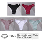 5Pcs/Set Women Cotton Brazilian Panties V Waist Female Underwear Comfortable Underwear Low Rise T-Back Bikini Girls Lingerie New