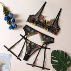 Brskbzda Lingerie Sensual Lace Underwear Transparent Embroidery 3-Piece Garters Fancy Beautiful Short Skin Care Kits Intimate
