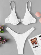 Sexy Neon V-bar Underwired Bikini 2025 Female Ribbed Swimsuit Women Thong Swimwear Two-pieces Bikini set Push up Bathing Suit