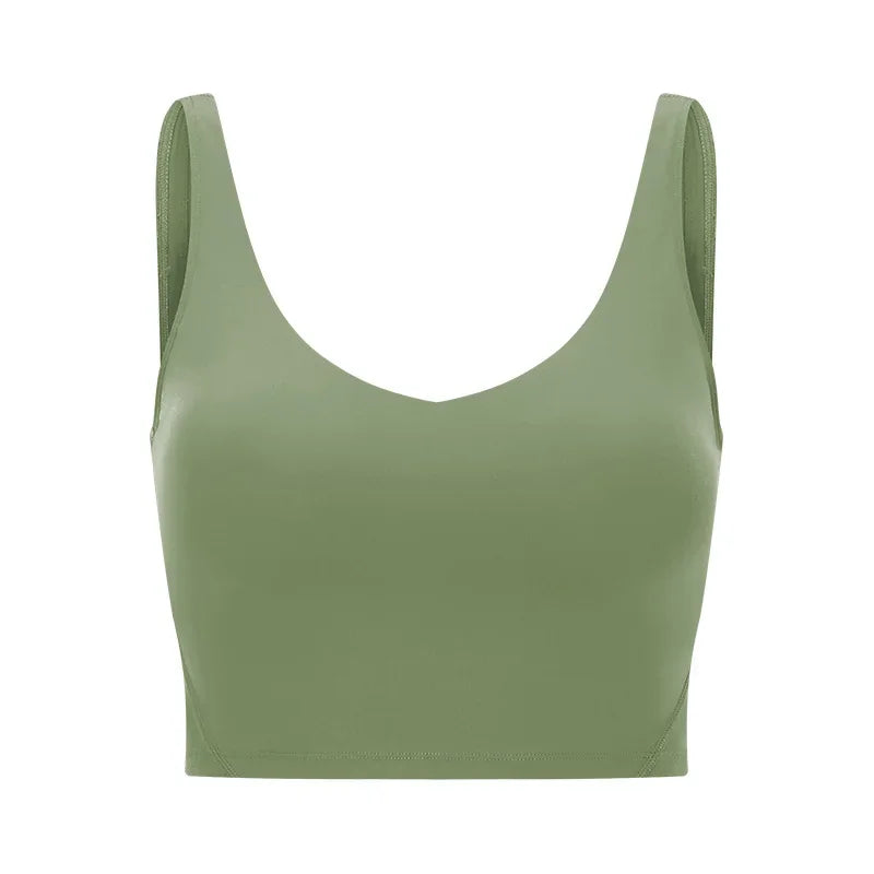 SHINBENE Women's V-neck Slimming Fitness Long-sleeve Padded Short-sleeve Sports Bra Yoga Bra Classic Athletic Tank Top