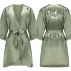 Grass Green Bride Satin-Silk Robe Women Bridal Party Sister Team Mother Shower Gift Bridesmaid Wedding Short Robes with Ruffle