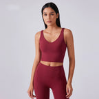 SHINBENE Women's V-neck Slimming Fitness Long-sleeve Padded Short-sleeve Sports Bra Yoga Bra Classic Athletic Tank Top