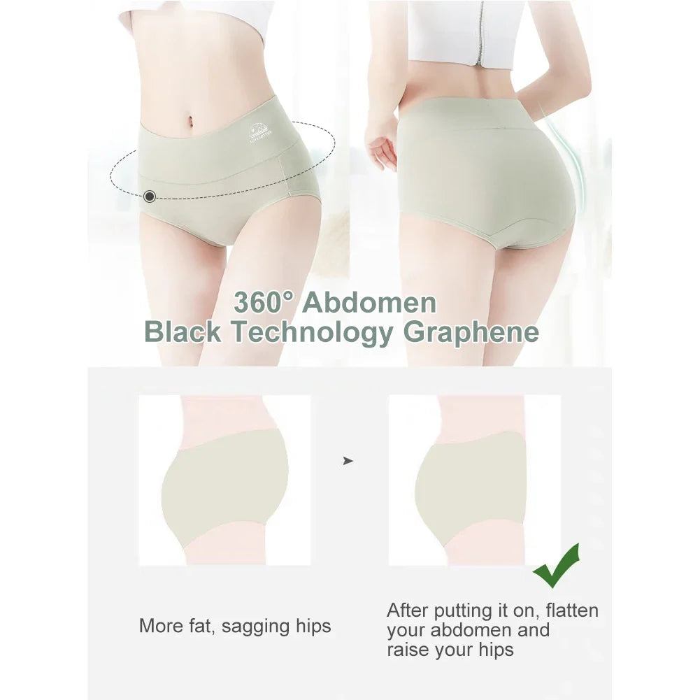 5 Pack Women's Cotton High Waisted Underwear - Tummy Control & Butt Lift, Graphene Antibacterial, Breathable Comfort, No Ride Up