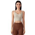 SHINBENE Women's V-neck Slimming Fitness Long-sleeve Padded Short-sleeve Sports Bra Yoga Bra Classic Athletic Tank Top