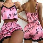 2 Pieces Set Women'S Pajama Shorts Suit Homewear Print Underwear Pijama Sexy Lingerie Camisoles Tanks Nighty Ladies Sleepwear