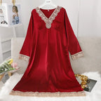 Female Long Nightdress Sexy Hollow Lace Sleepwear Home Dress Palace Style Princess Nightgown Nightwear Casual Satin Loungewear