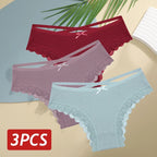 3PCS/Set Women Cotton Panties Sexy Low Rise Lace Brazilian Panties Hollow Out Soft Breathable Lingerie Female Bow Underwear S-XL