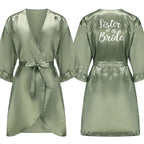Grass Green Bride Satin-Silk Robe Women Bridal Party Sister Team Mother Shower Gift Bridesmaid Wedding Short Robes with Ruffle